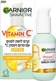 GARNIER קרם לחות עם סרום Vitamin C להבהרה והפחתת כתמי עור עם 25 SPF להגנה מהשמש 50 מ"ל